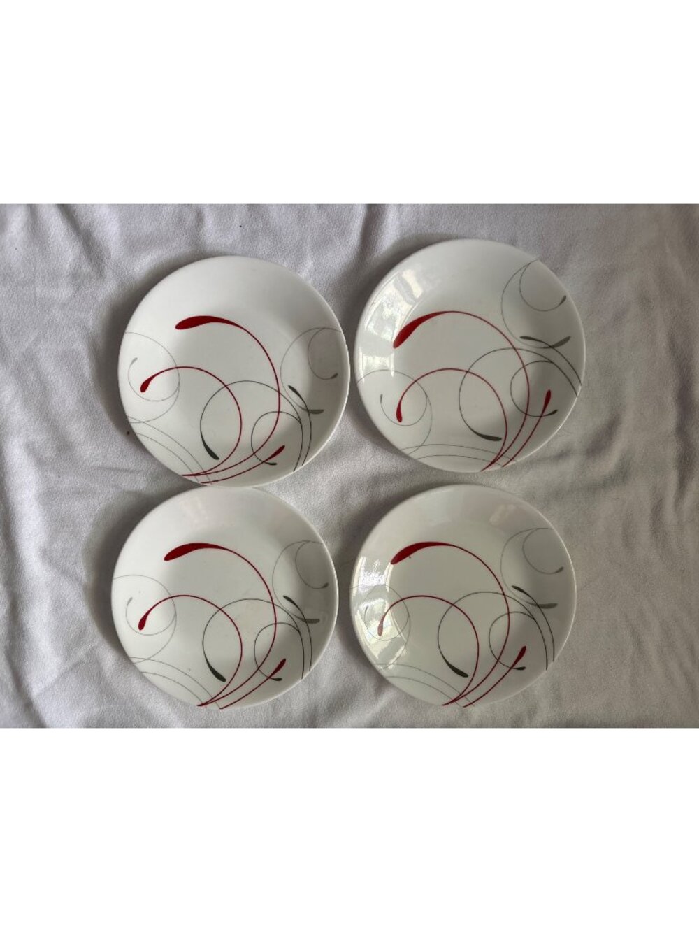 Corelle Vitrelle Splendor 6.75" Salad Plates Set Of 4 - Red & Gray Swirl Design